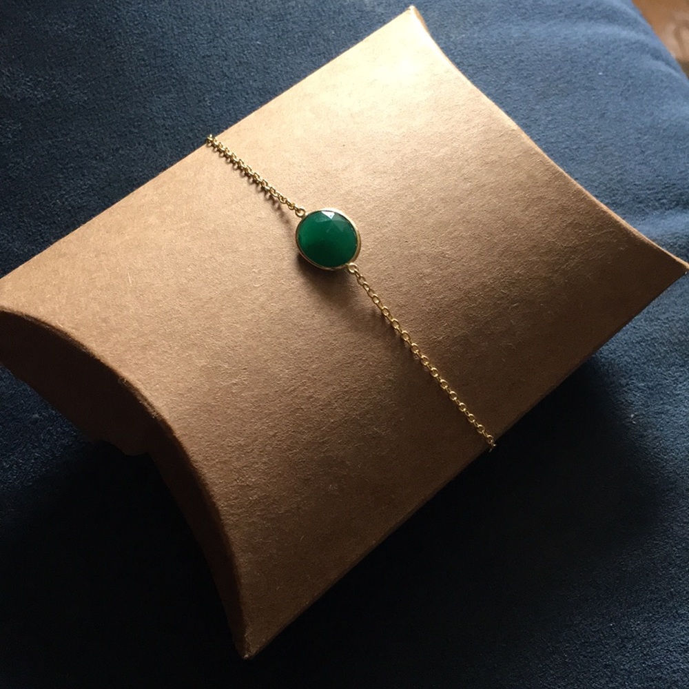 NWT green agate gold plated sterling sliver